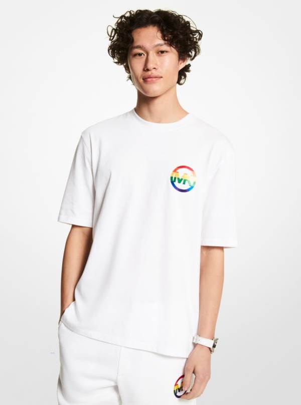 Panske Tricko Michael Kors PRIDE Logo Cotton Biele - Oblecenie Michael Kors Levně | IGNDM-8935
